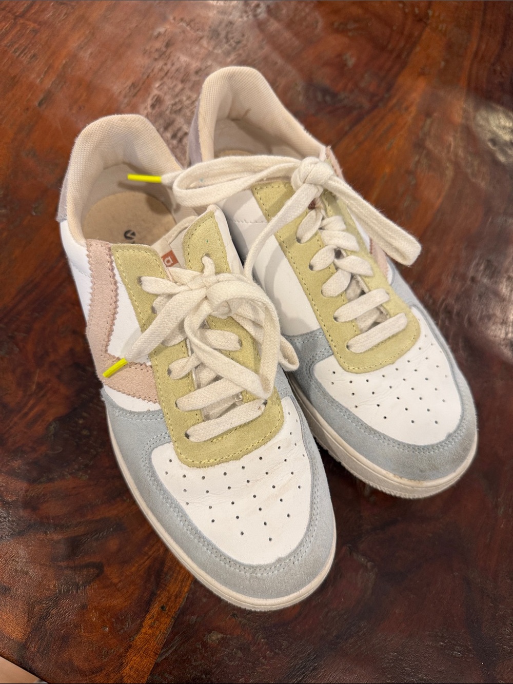 Casual Women's Low-Top Sneakers in White, Pastel Yellow & Light Blue